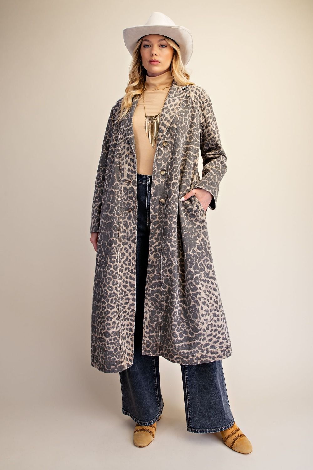 Leopard Print Denim Coat