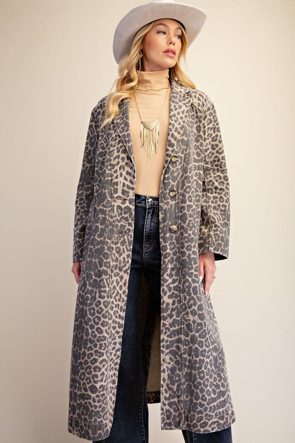 Leopard Print Denim Coat