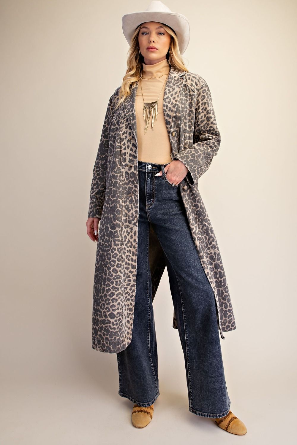 Leopard Print Denim Coat