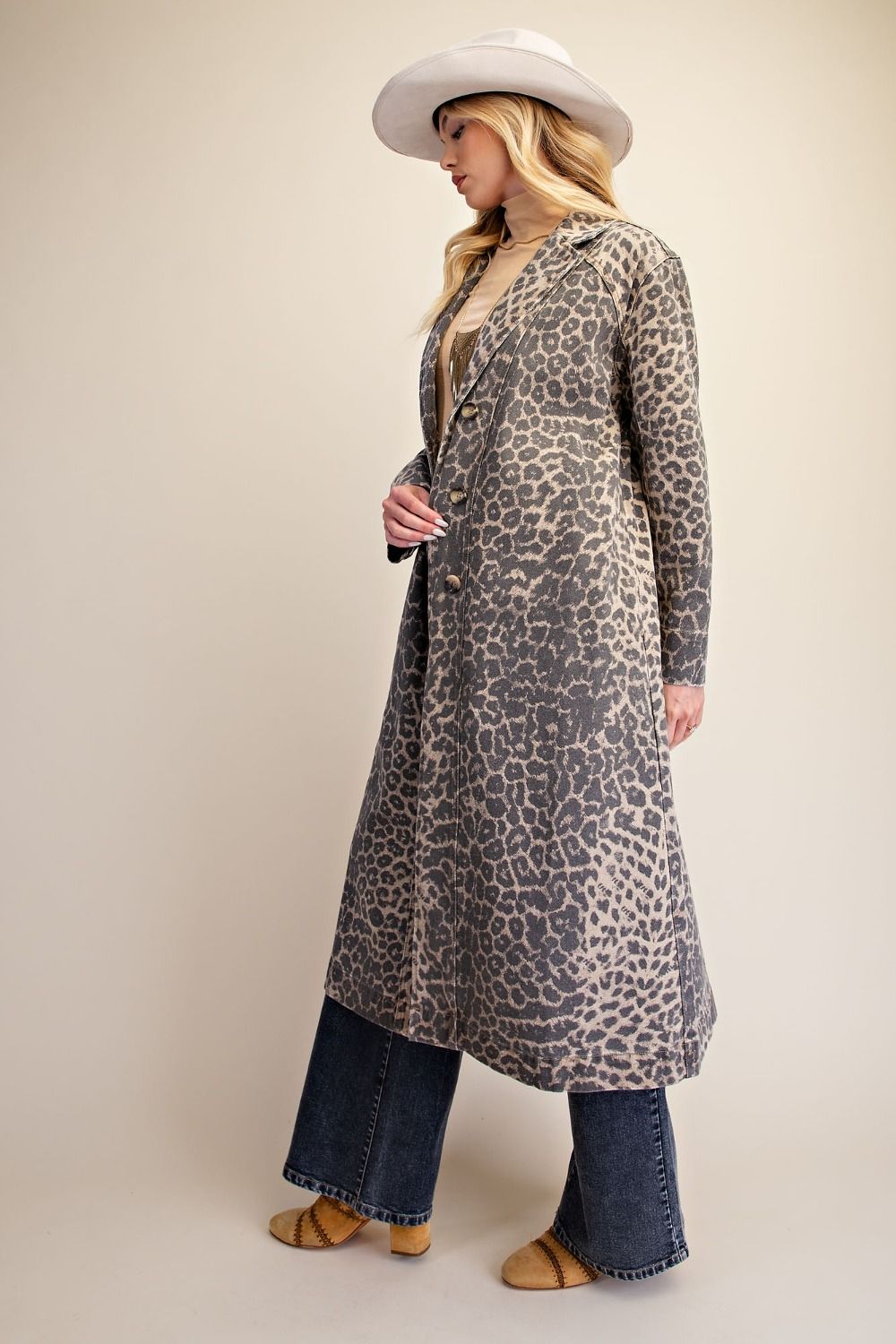 Leopard Print Denim Coat