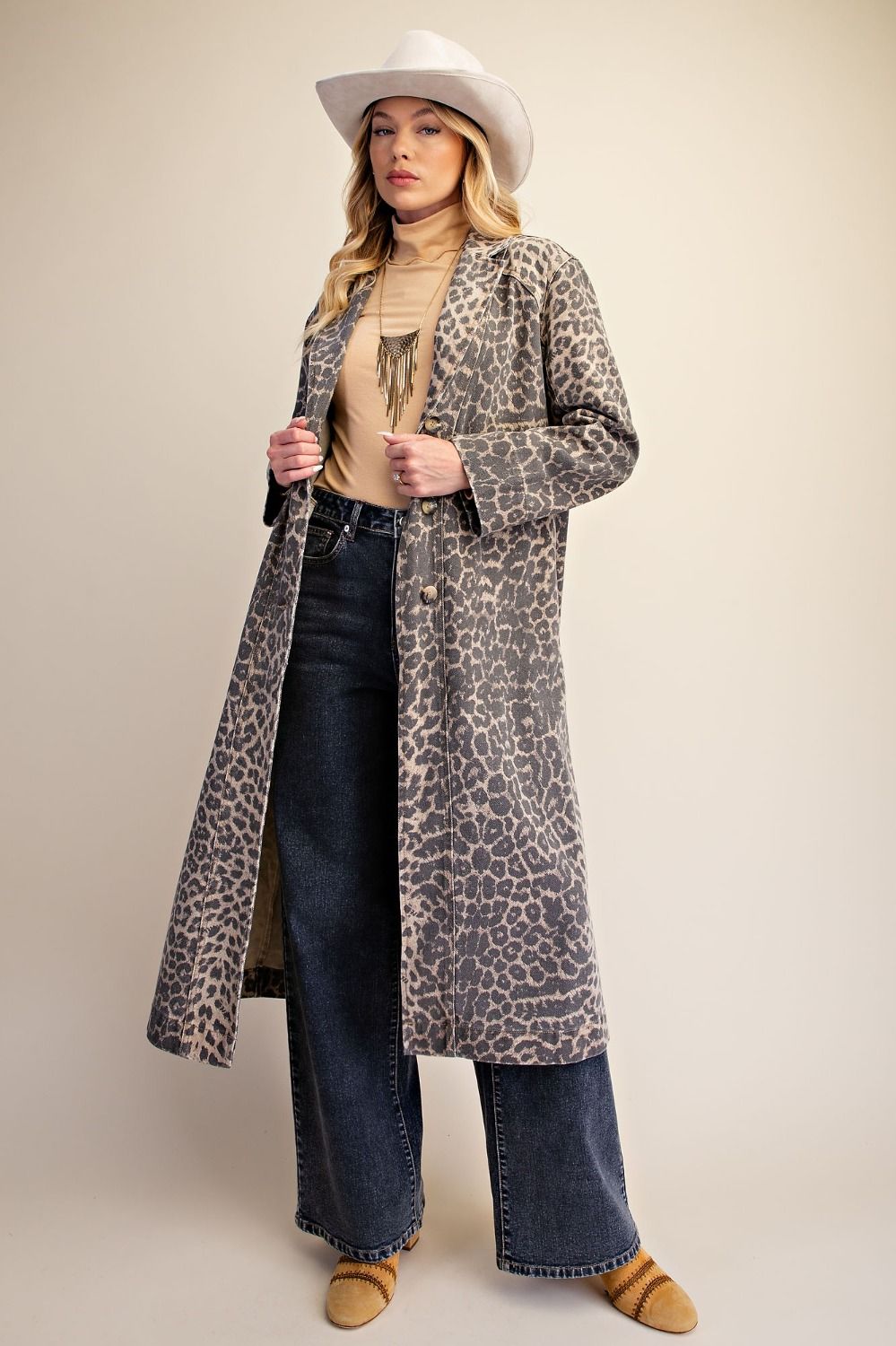 Leopard Print Denim Coat