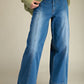 Washed Stretch Wide Leg Jeans