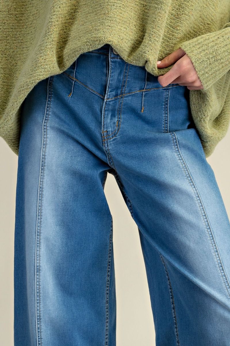 Washed Stretch Wide Leg Jeans