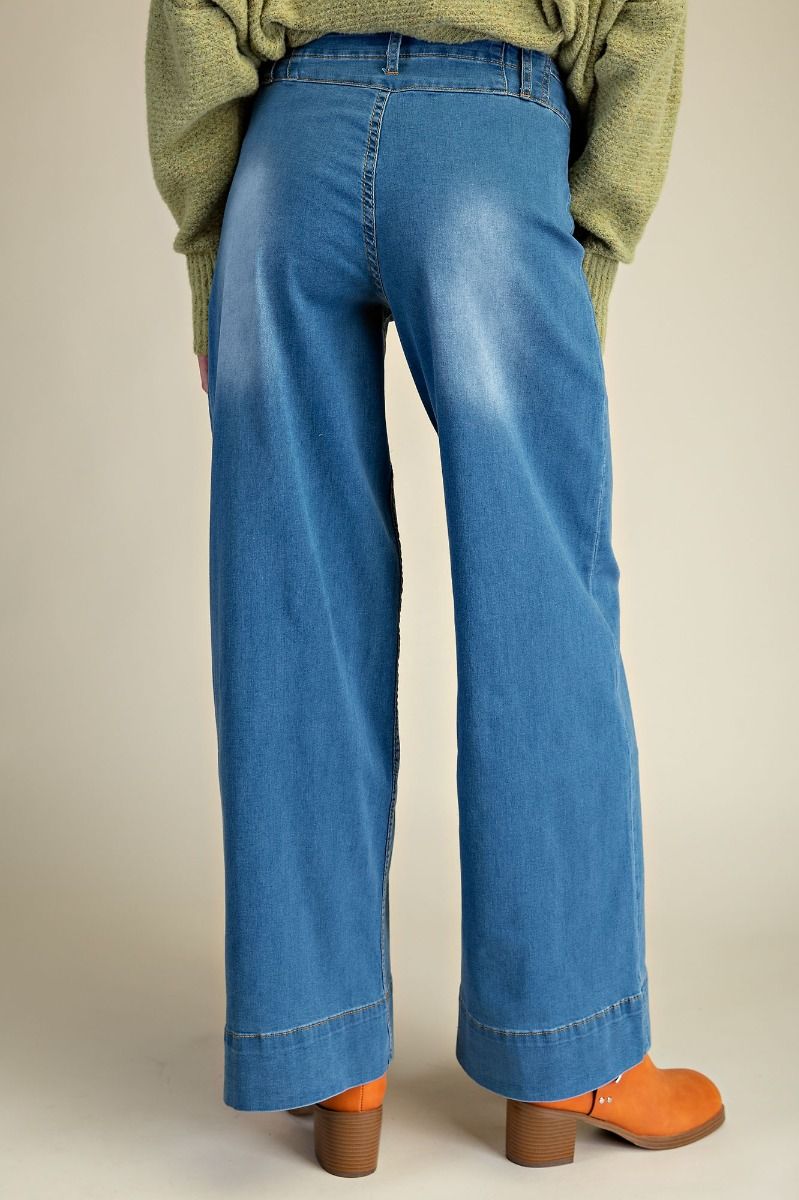 Washed Stretch Wide Leg Jeans