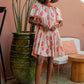 Beige & Pink Off Shoulder Dress with Beading