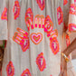 Beige & Pink Off Shoulder Dress with Beading