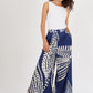 Blue Print Silky Wide Leg Pants