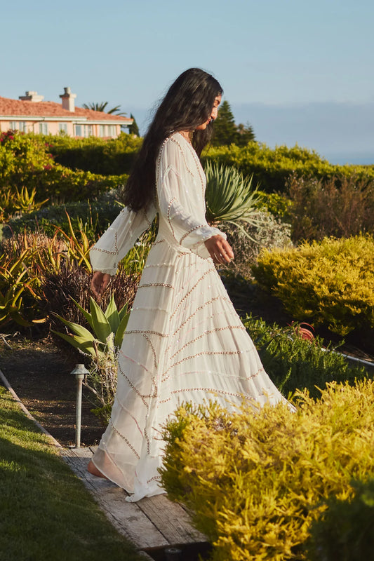 White Maxi Dress with Sequin & Stud Detail