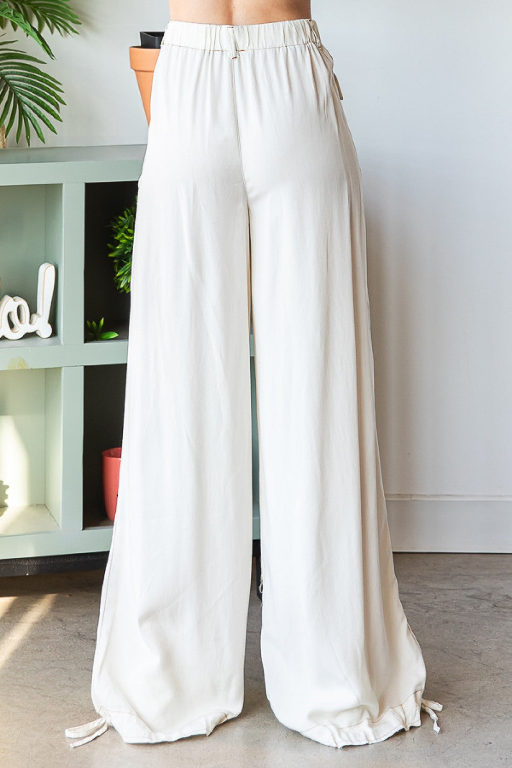 Cream Wide Leg Tencel Pants