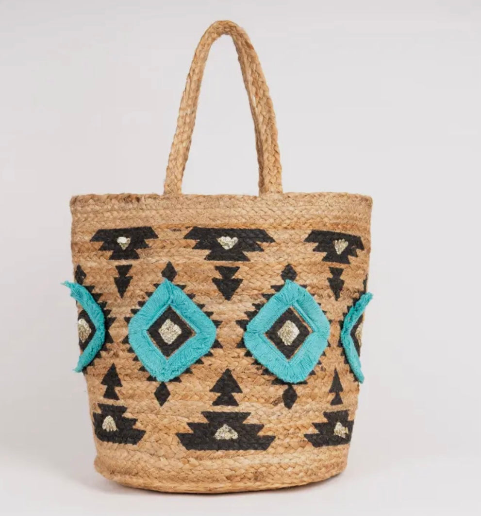 Blue Raffia Bag