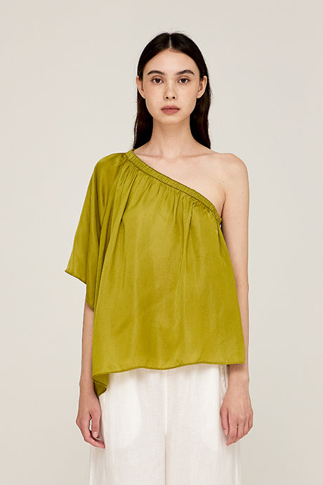 Green Silk One Shoulder Top