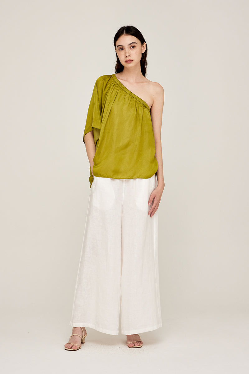 Green Silk One Shoulder Top