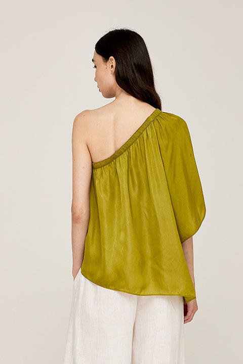 Green Silk One Shoulder Top