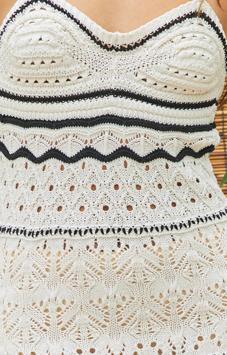 Cream & Black Crochet Dress