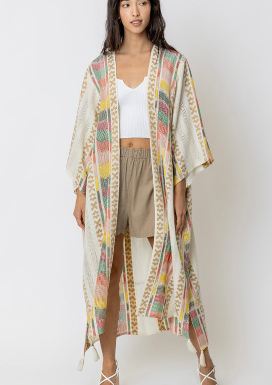 Beige Print Kimono