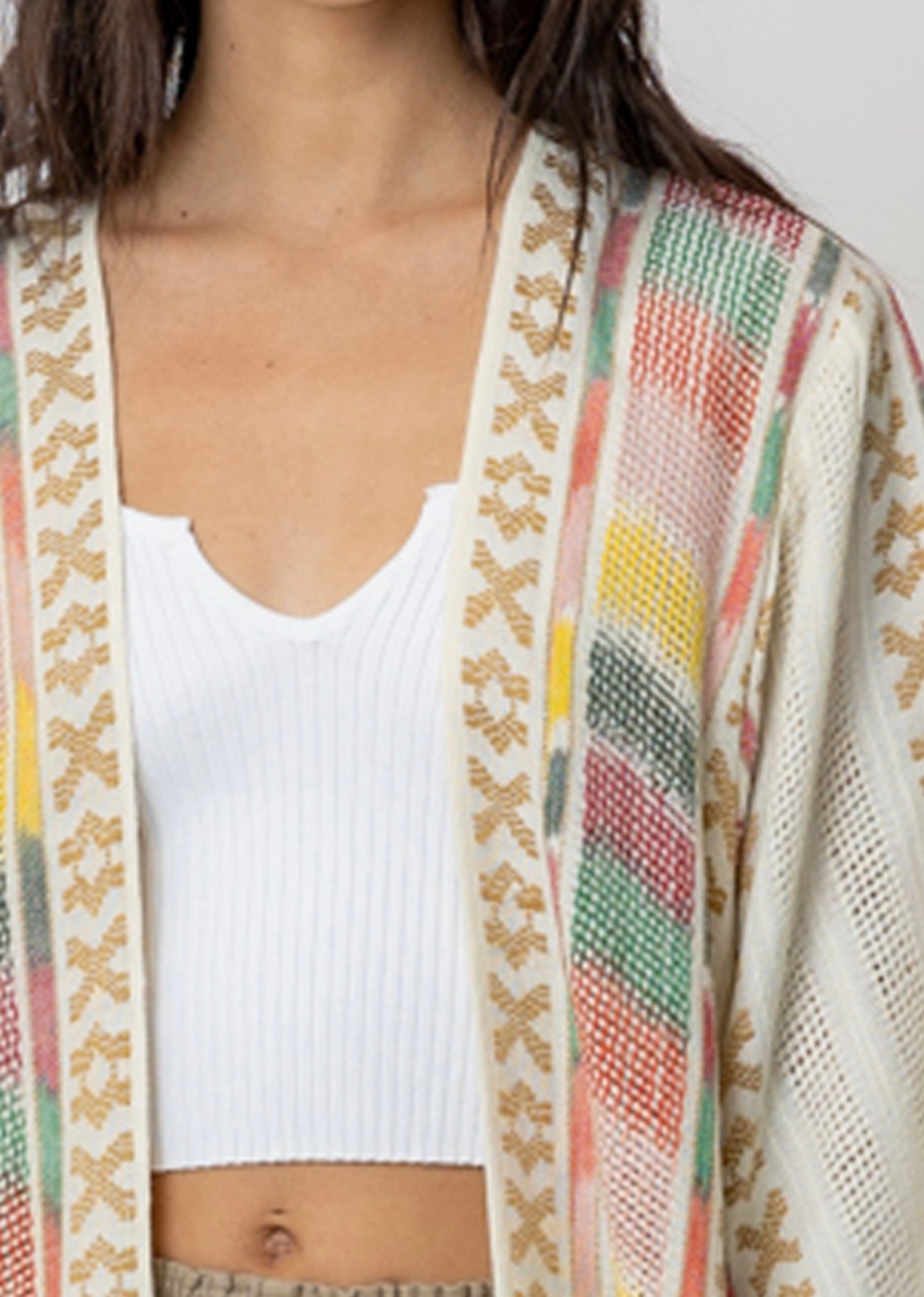 Beige Print Kimono