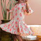 Beige & Pink Off Shoulder Dress with Beading