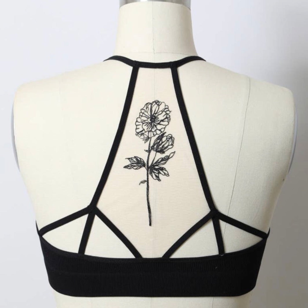 Flower Tattoo Bralette - Black