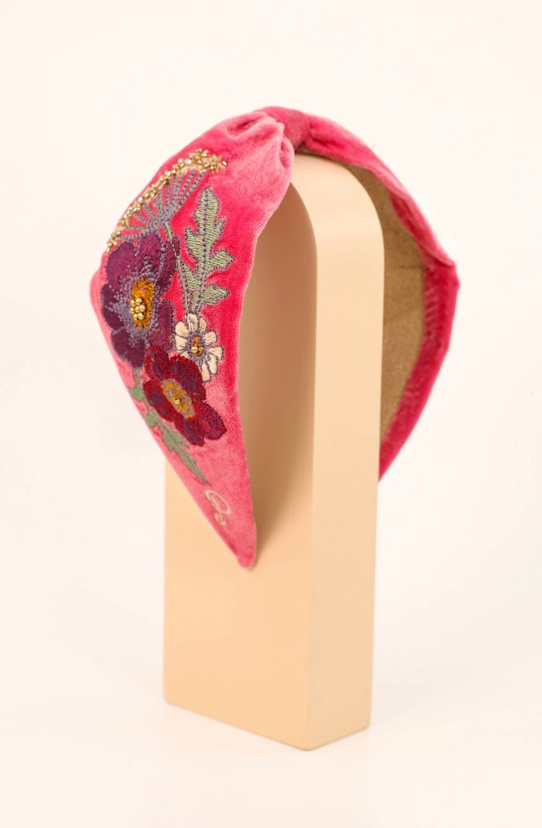 Pink Velvet Embroidered Headband