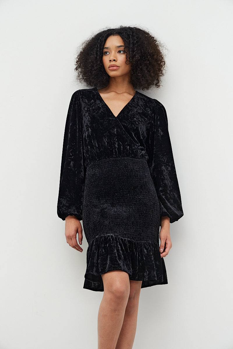 Black Velvet Smocked Dress