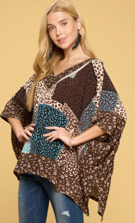 Curve Brown & Teal Poncho Top