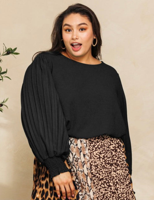 Curve - Black Pleated Sleeve Top