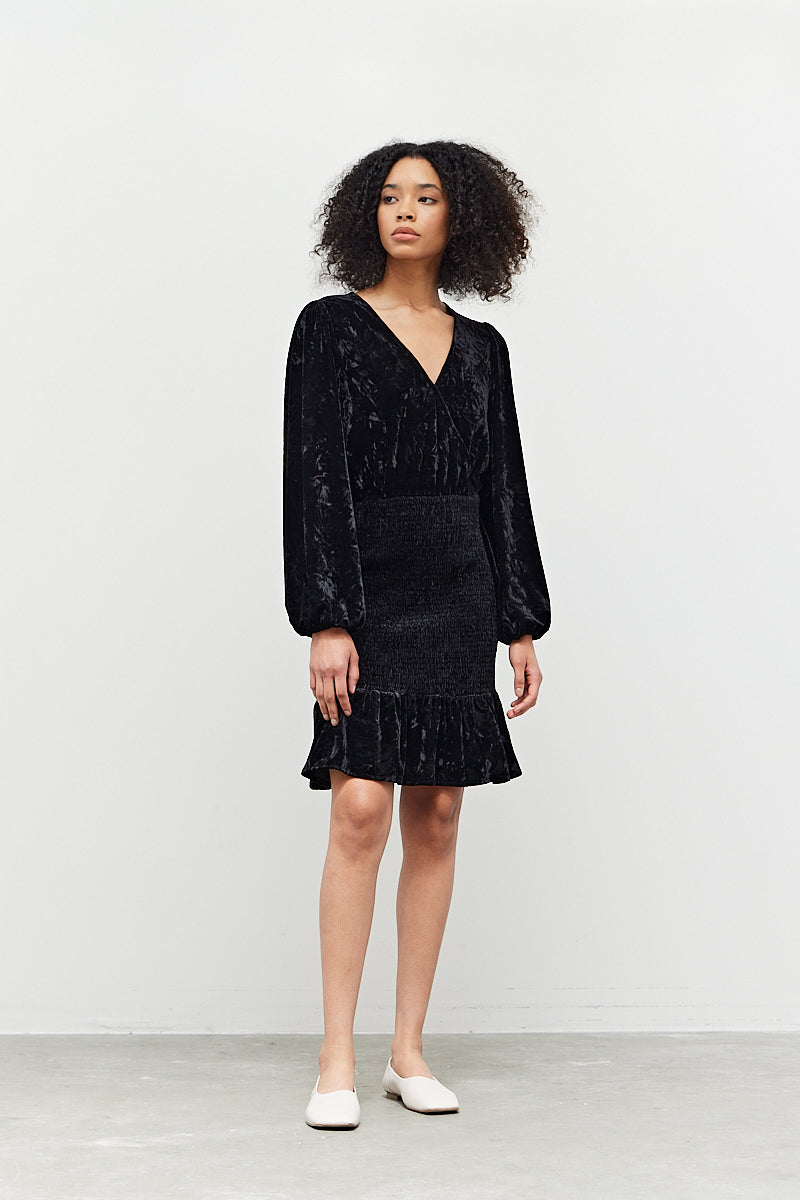 Black Velvet Smocked Dress