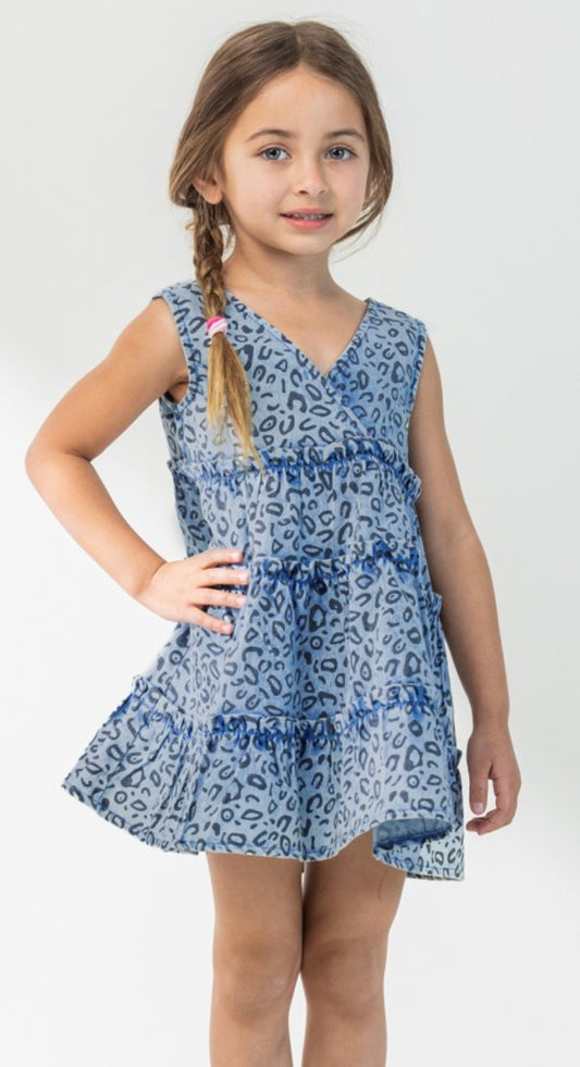 Girl’s Leopard Print Denim Dress