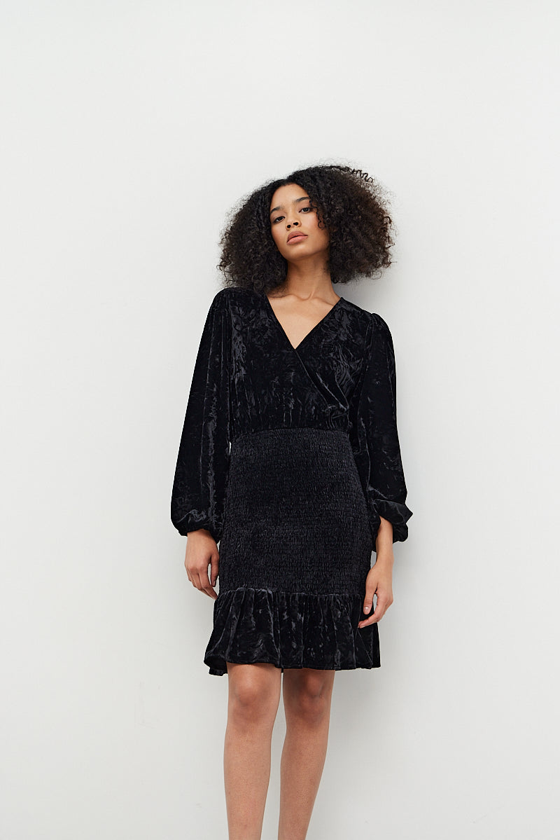 Black Velvet Smocked Dress