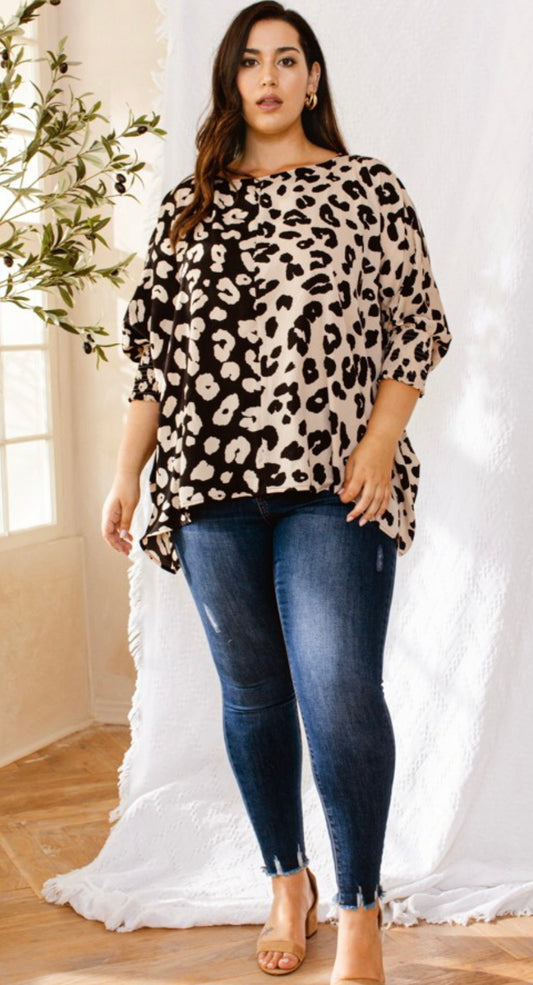 Curve - Black & Cream Animal Print Top