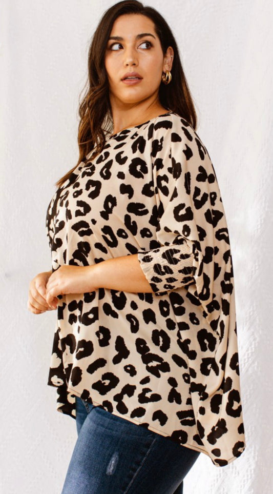 Curve - Black & Cream Animal Print Top