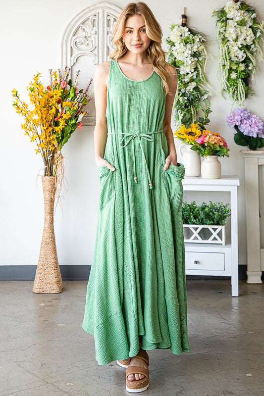 Sleeveless Dress with Pockets - Green