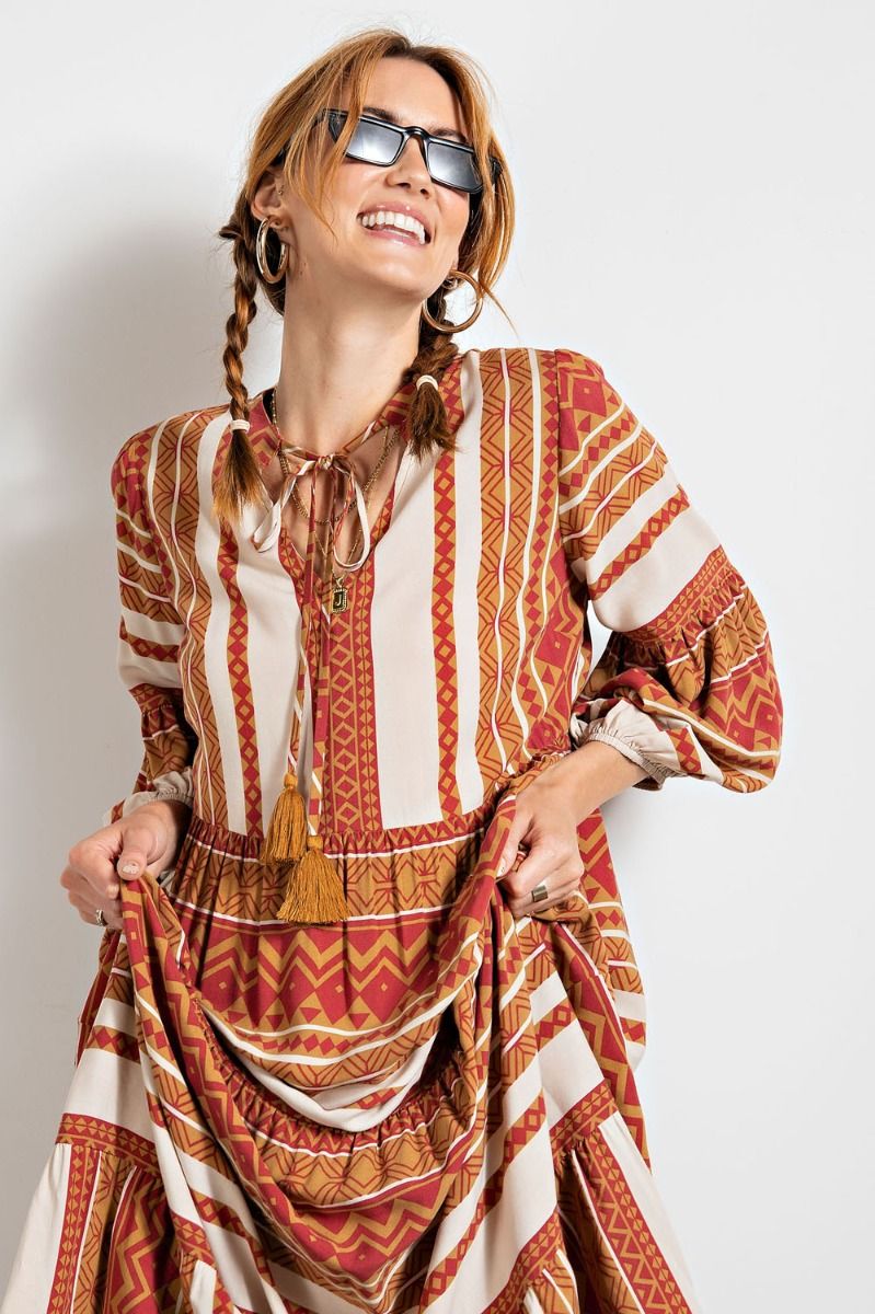 Rust Print Boho Dress