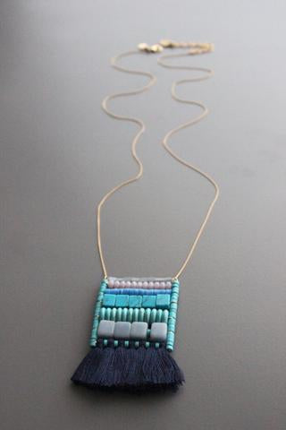 Turquoise and Navy Tassel Necklace