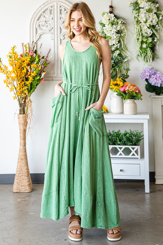 Sleeveless Dress with Pockets - Green