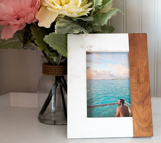 Wood and Marble Photo Frame holds 4x6 Photo