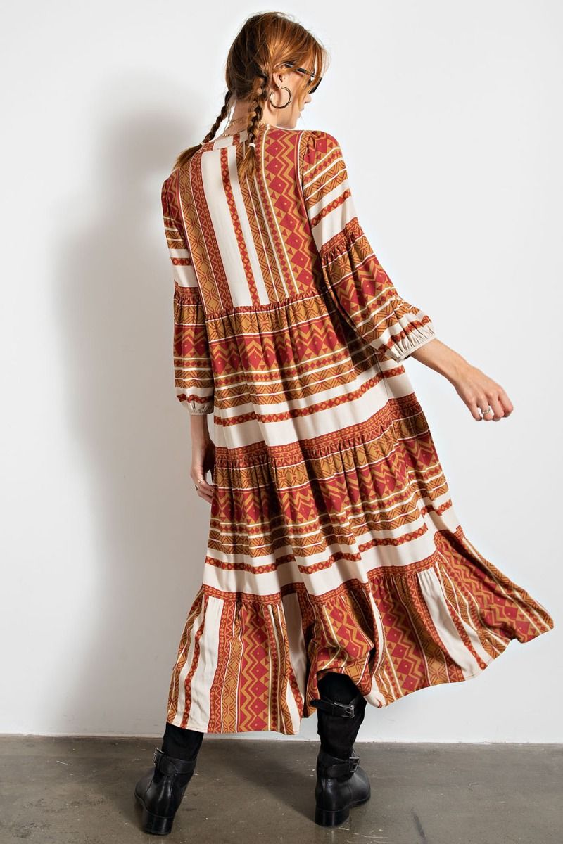 Rust Print Boho Dress