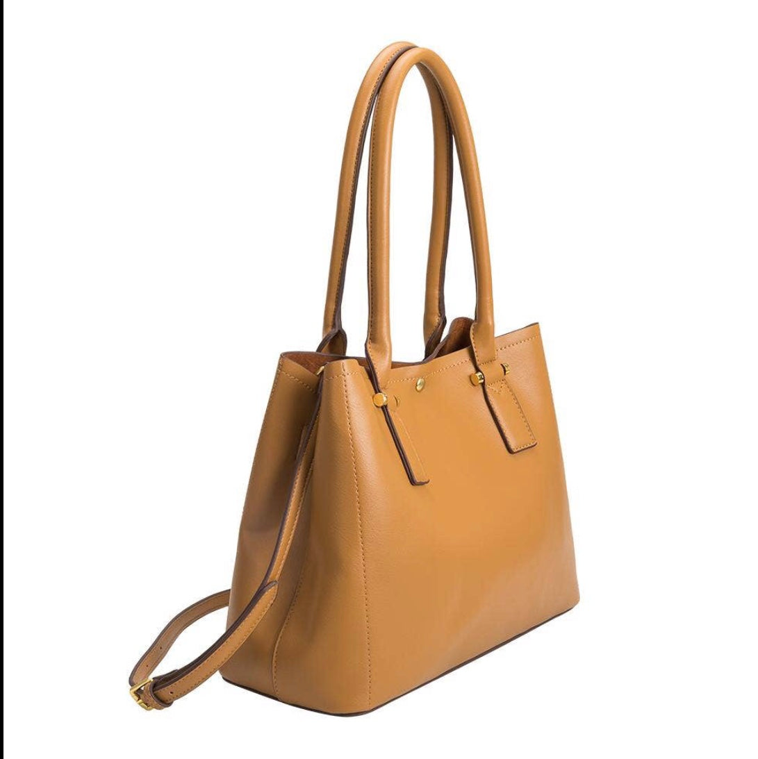 Large Vegan Leather Shoulder Bag - Camel