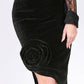 Black Velvet Skirt With Flower Detail