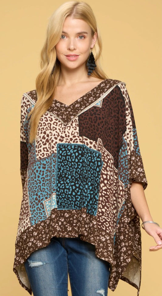 Curve Brown & Teal Poncho Top