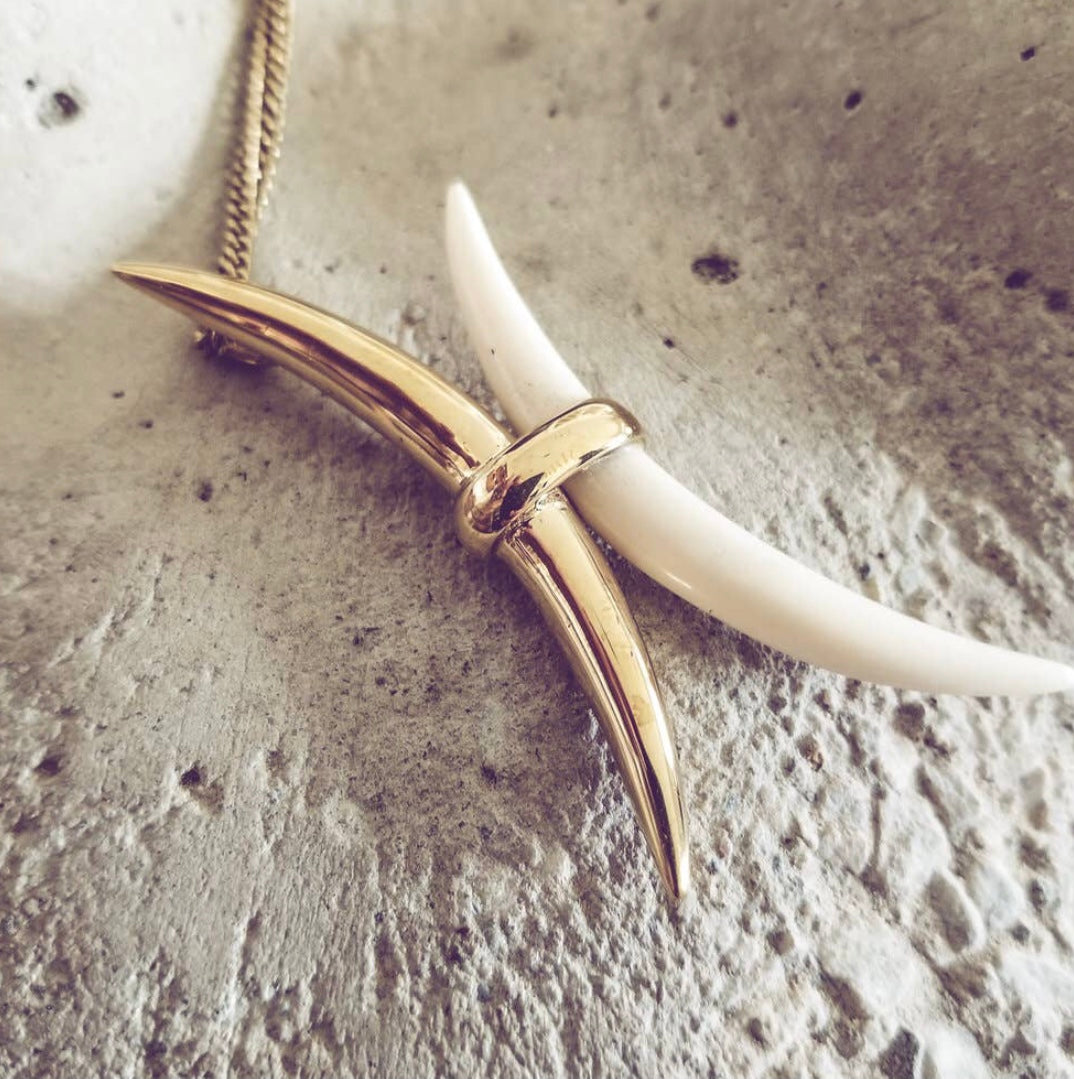 Brass Carved Horn Pendant Necklace