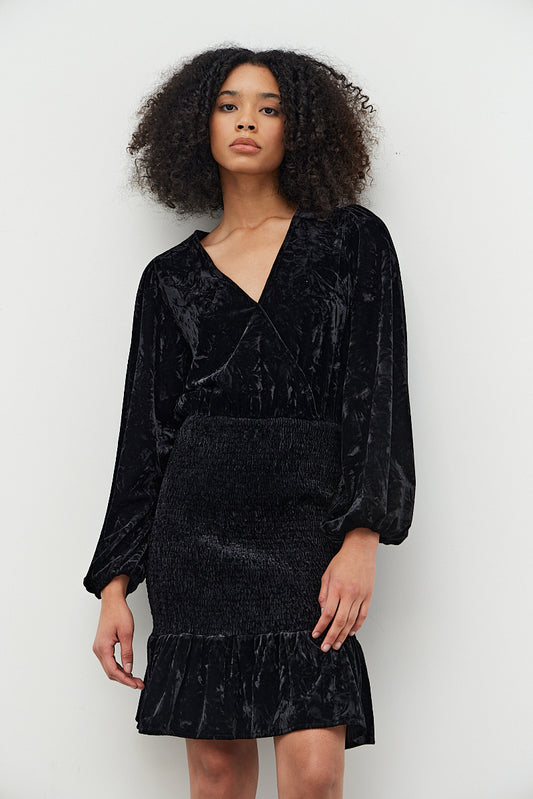 Black Velvet Smocked Dress