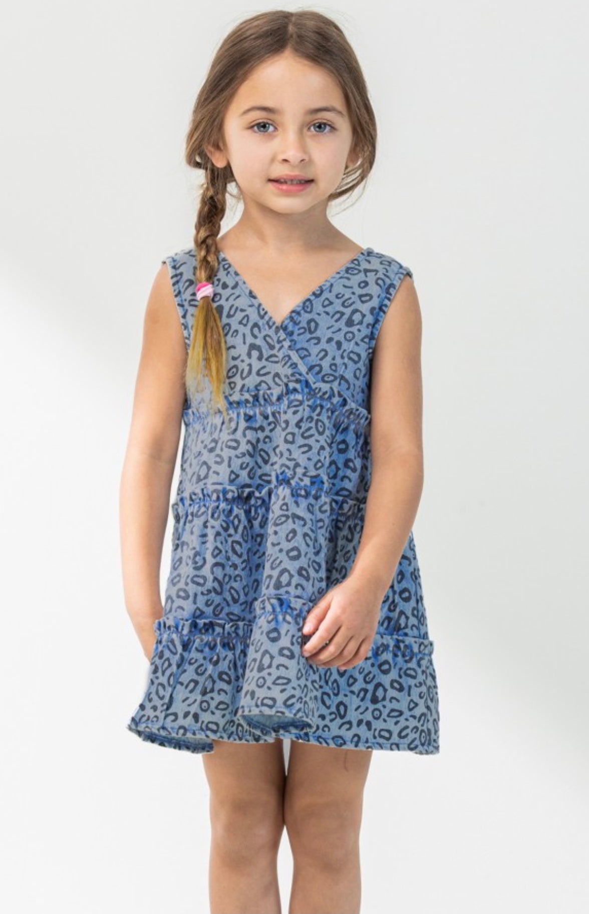 Girl’s Leopard Print Denim Dress