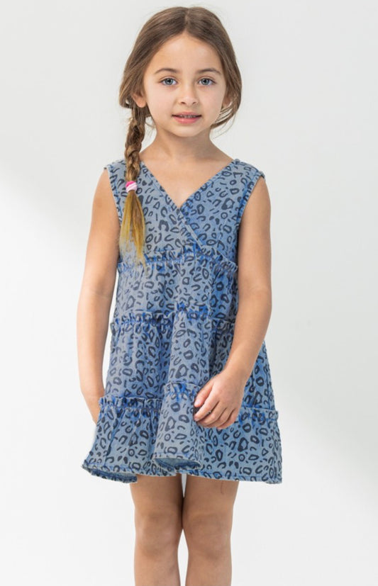 Girl’s Leopard Print Denim Dress