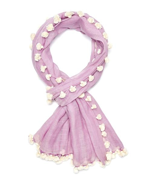 Lilac Scarf with Pom Poms