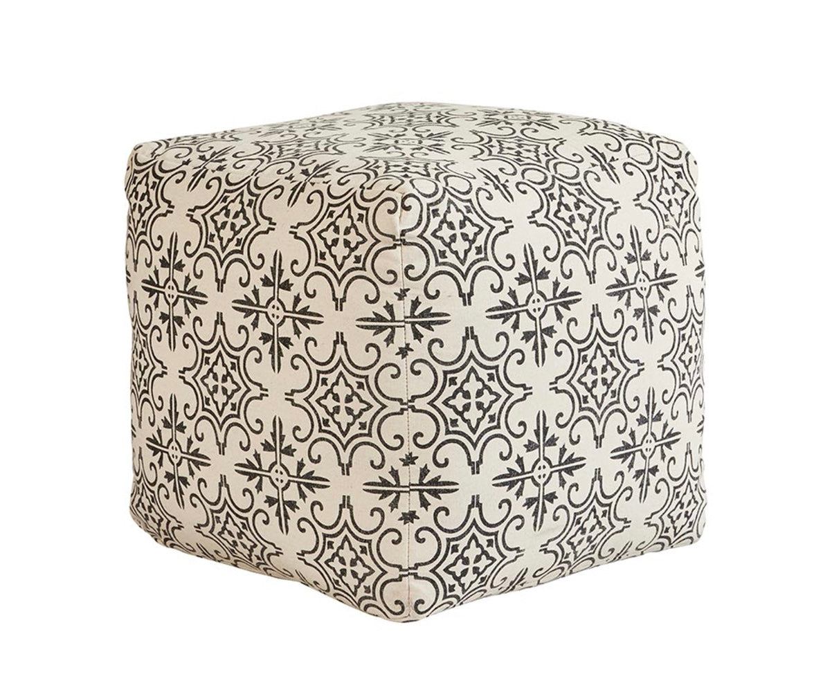 Black & White Abstract Print Pouf