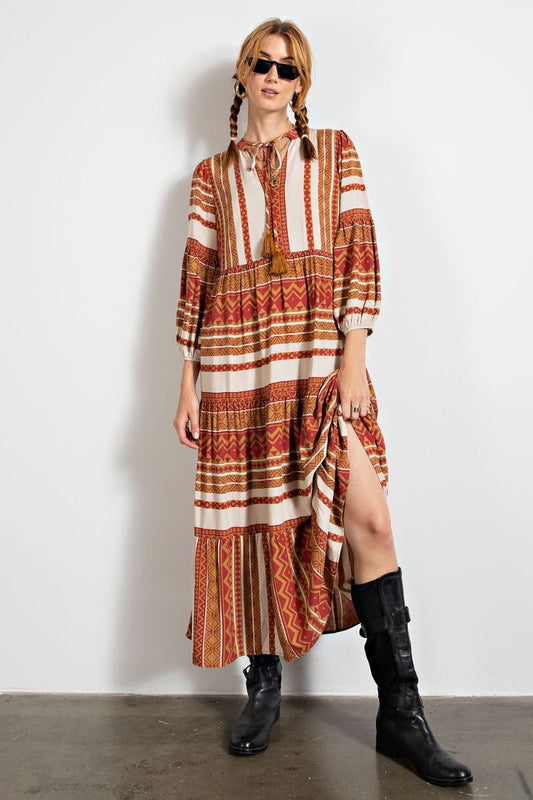 Rust Print Boho Dress