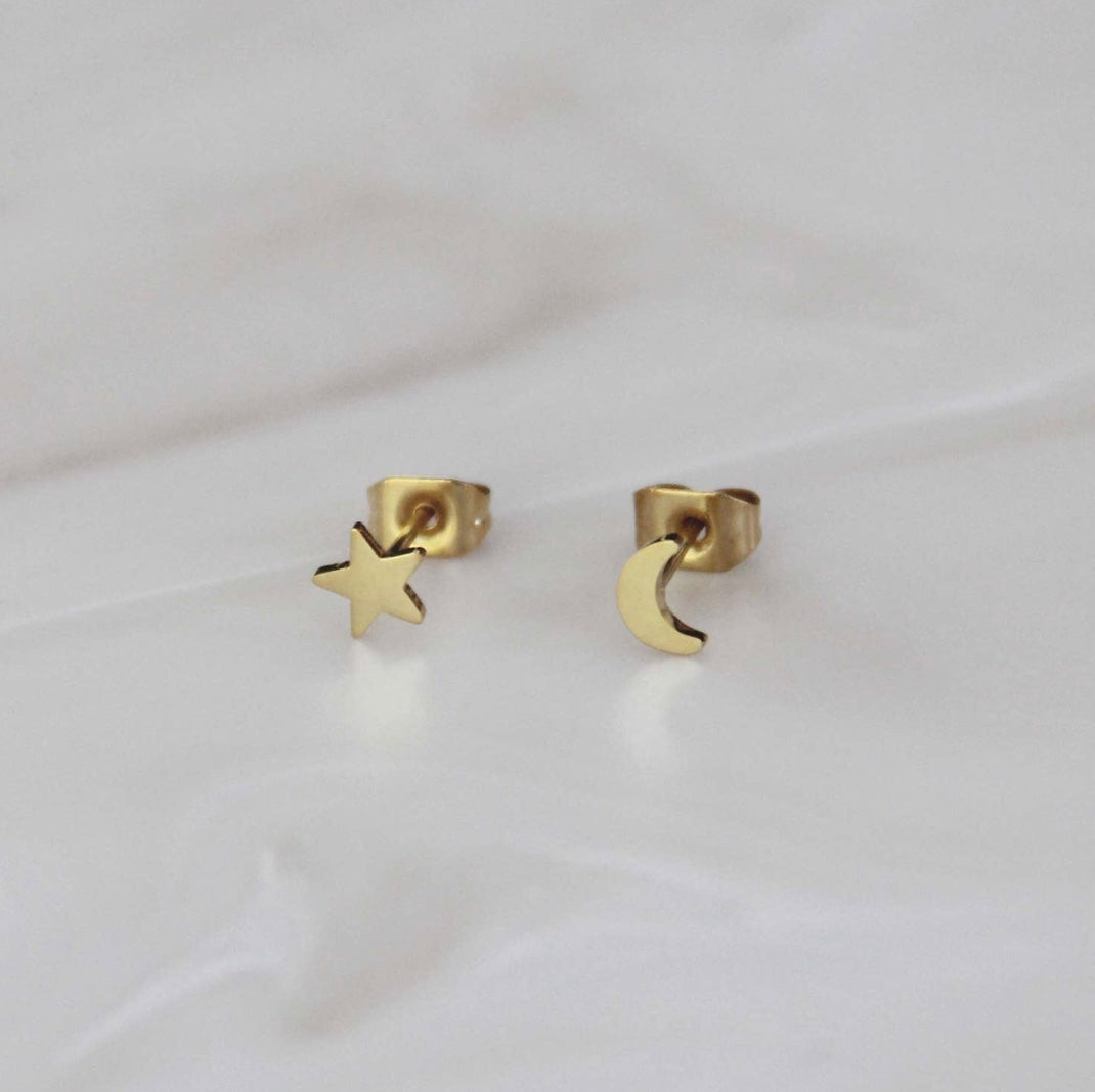 Star & Moon Stud Earrings