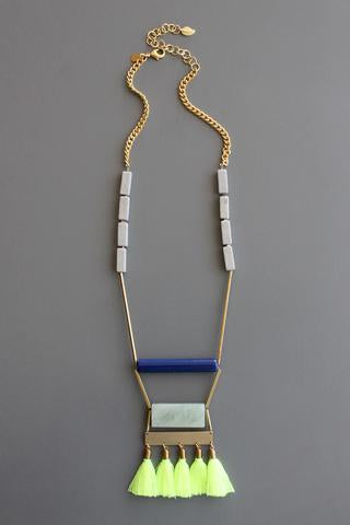 Blue Necklace with Yellow Tassel