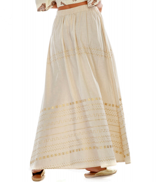 Natural Skirt with Gold Print